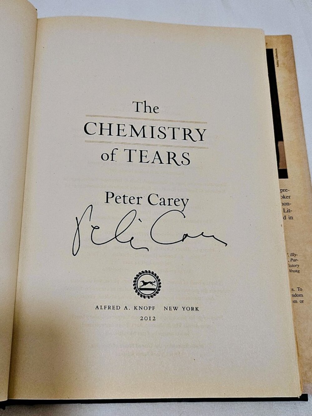 Autographed "The Chemistry of Tears" by Peter Carey